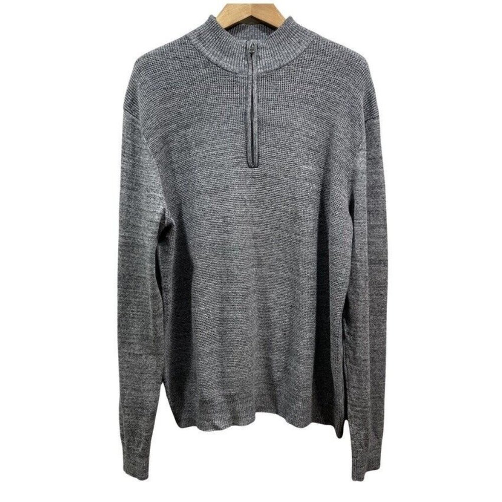 MICHAEL KORS Mens Wool Blend Quarter Zip Knit Sweater Charcoal Gray Size XL
